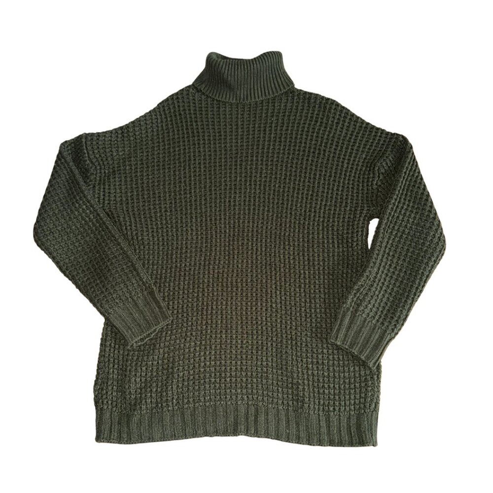 H&M Chunky Knit Waffle Turtleneck Sweater Dark Green